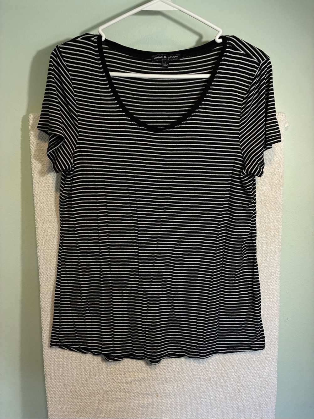 Cable & Gauge Black and White Striped Scoop Neck Tee